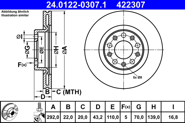 Brake Disc - 24.0122-0307.1 ATE