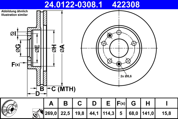 Brake Disc - 24.0122-0308.1 ATE