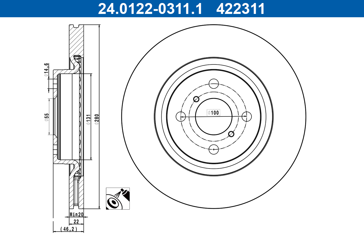 Bremsscheibe - 24.0122-0311.1 ATE