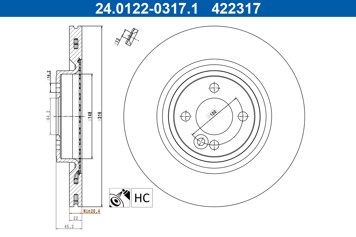 Brake Disc - 24.0122-0317.1 ATE