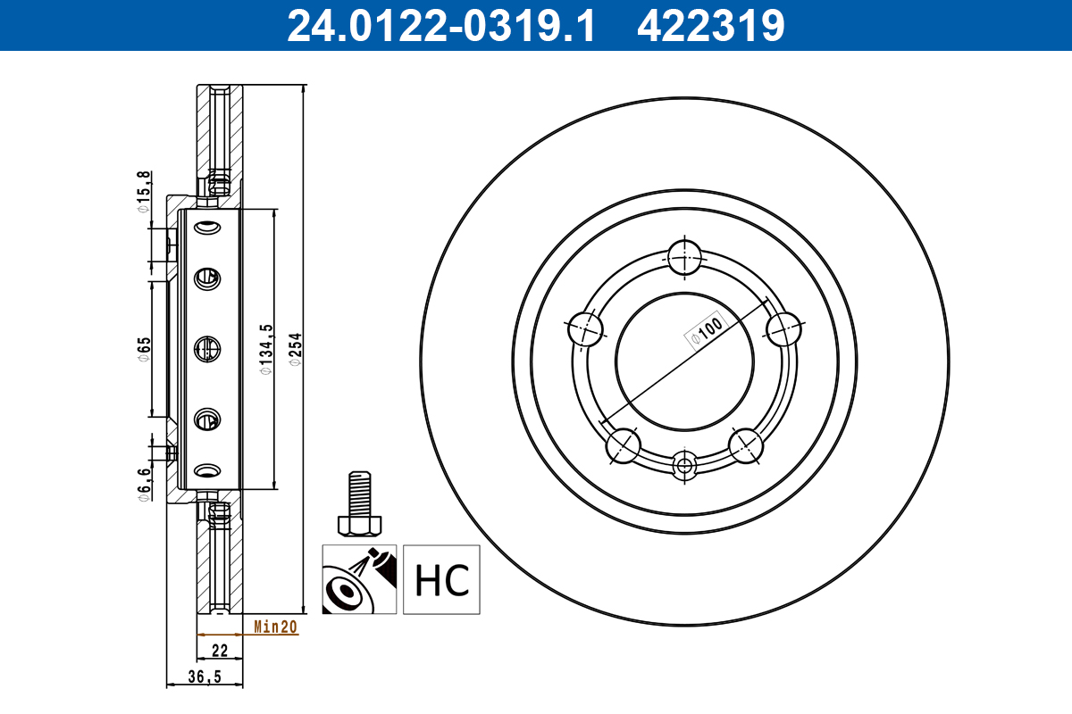Brake Disc - 24.0122-0319.1 ATE