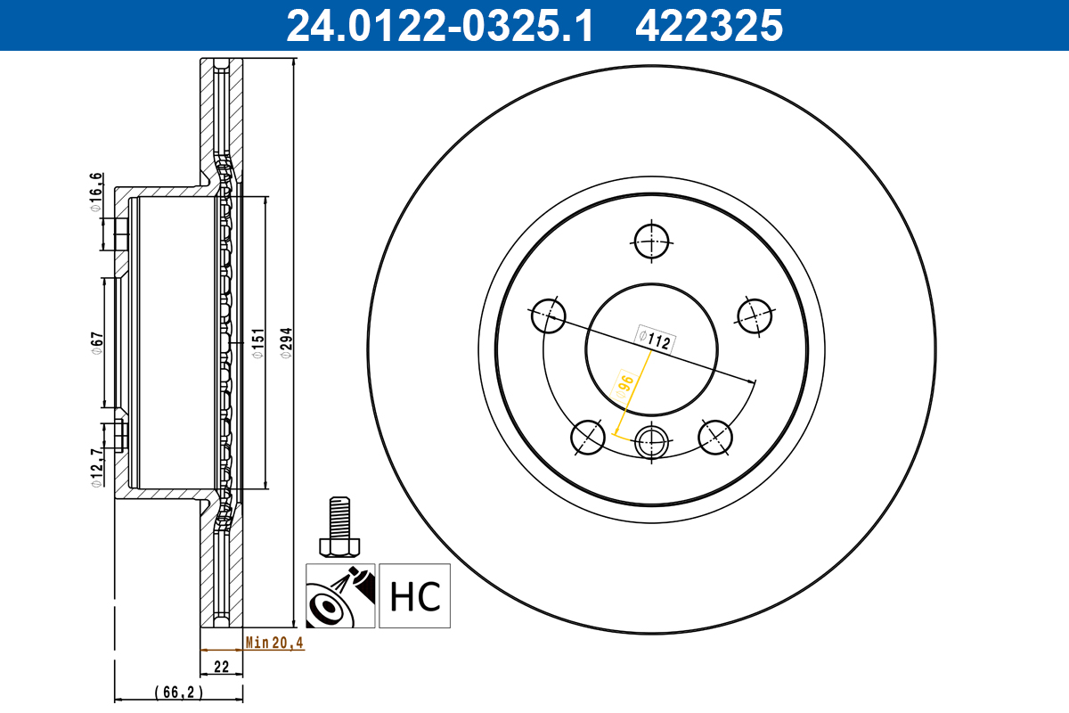 Brake Disc - 24.0122-0325.1 ATE