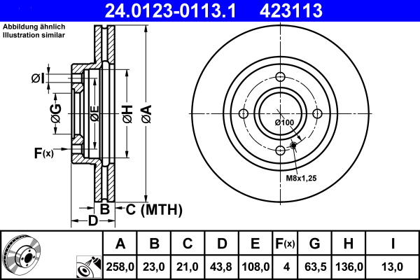 Brake Disc - 24.0123-0113.1 ATE