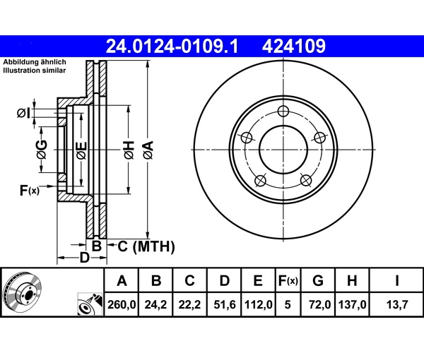 Brake Disc - 24.0124-0109.1 ATE