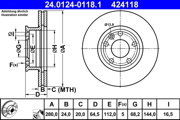 Bremsscheibe - 24.0124-0118.1 ATE