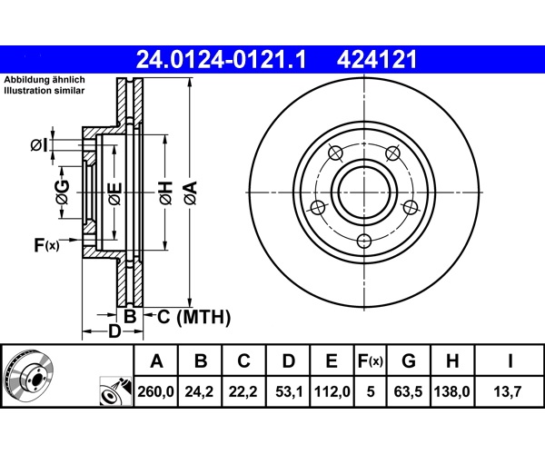 Brake Disc - 24.0124-0121.1 ATE