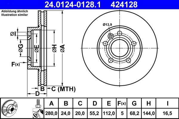 Brake Disc - 24.0124-0128.1 ATE