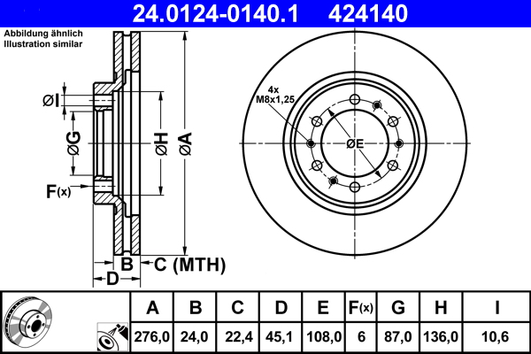 Bremsscheibe - 24.0124-0140.1 ATE