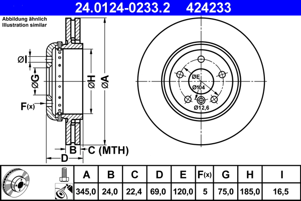 Brake Disc - 24.0124-0233.2 ATE