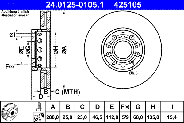 Brake Disc - 24.0125-0105.1 ATE