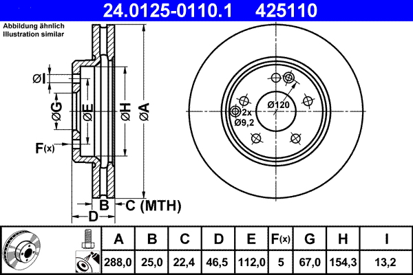 Brake Disc - 24.0125-0110.1 ATE