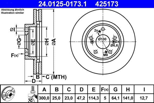 Brake Disc - 24.0125-0173.1 ATE