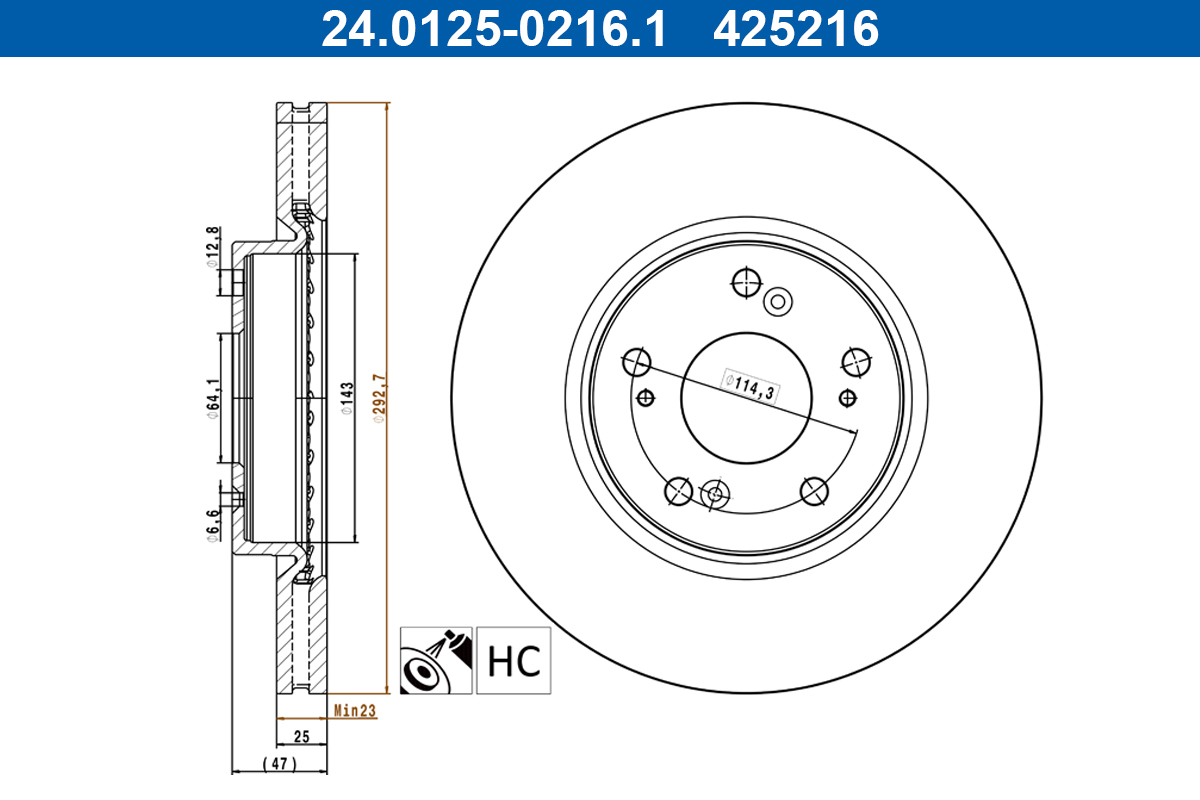 Brake Disc - 24.0125-0216.1 ATE