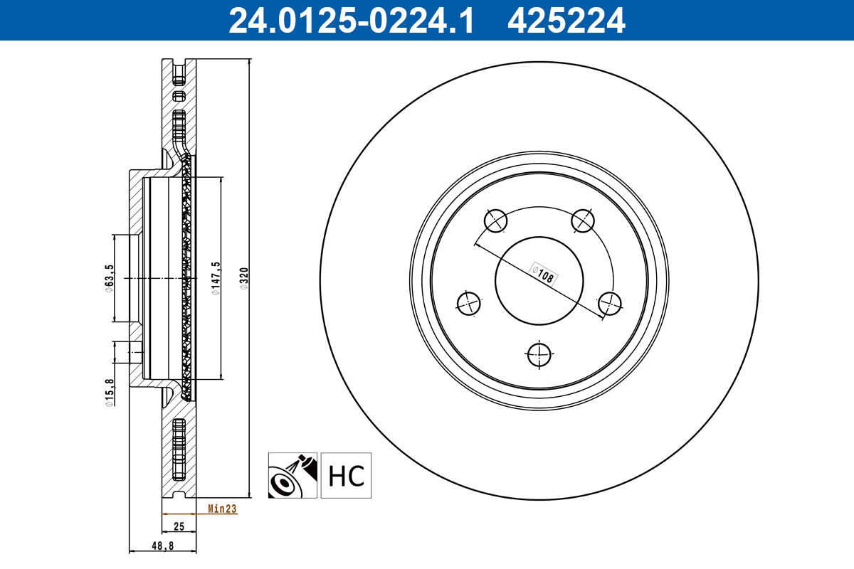 Brake Disc - 24.0125-0224.1 ATE