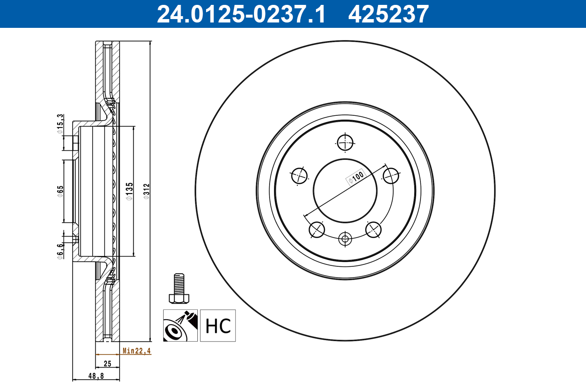 Brake Disc - 24.0125-0237.1 ATE