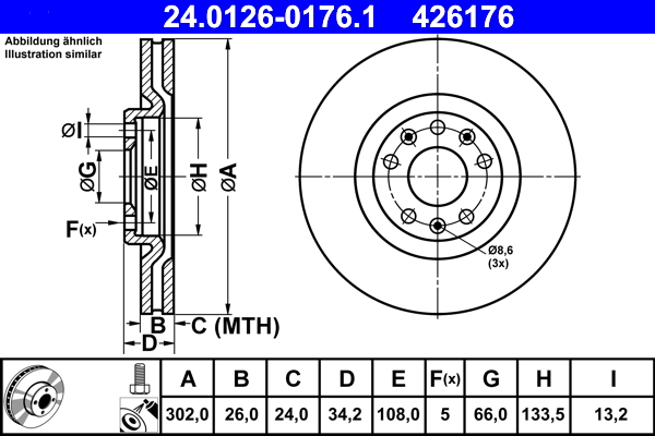 Brake Disc - 24.0126-0176.1 ATE