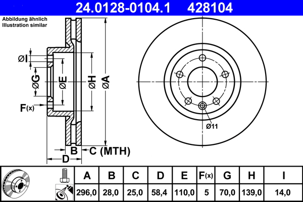 Bremsscheibe - 24.0128-0104.1 ATE