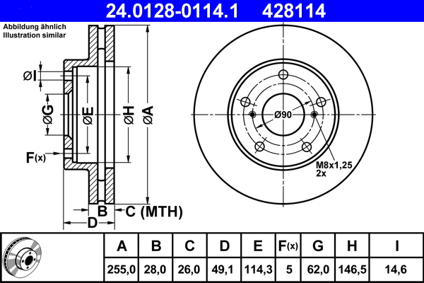Bremsscheibe - 24.0128-0114.1 ATE