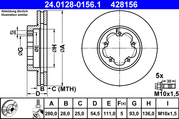 Brake Disc - 24.0128-0156.1 ATE