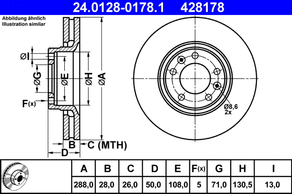 Brake Disc - 24.0128-0178.1 ATE