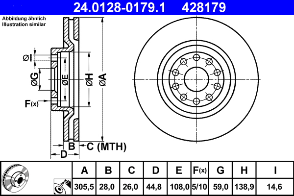 Brake Disc - 24.0128-0179.1 ATE