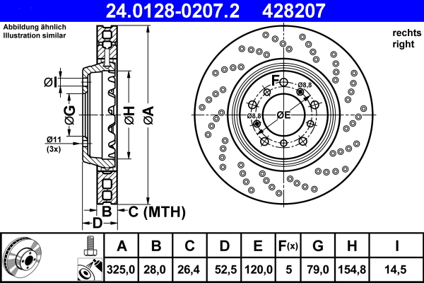 Brake Disc - 24.0128-0207.2 ATE