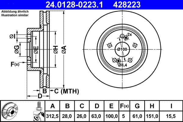 Brake Disc - 24.0128-0223.1 ATE