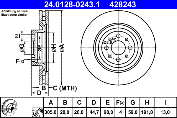 Bremsscheibe - 24.0128-0243.1 ATE