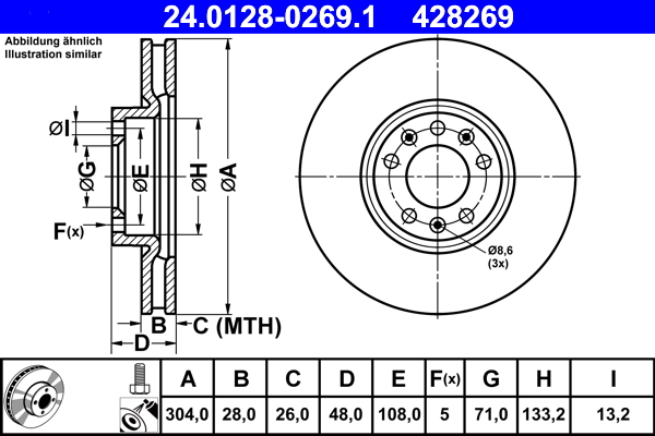 Brake Disc - 24.0128-0269.1 ATE