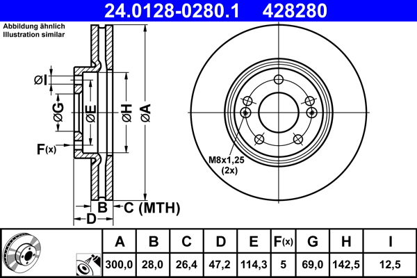 Brake Disc - 24.0128-0280.1 ATE