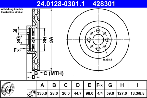 Brake Disc - 24.0128-0301.1 ATE