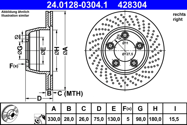 Brake Disc - 24.0128-0304.1 ATE