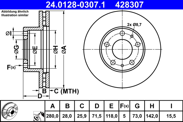Brake Disc - 24.0128-0307.1 ATE