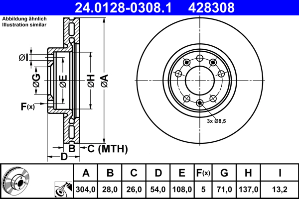 Brake Disc - 24.0128-0308.1 ATE