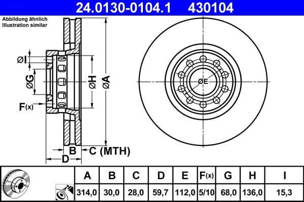 Bremsscheibe - 24.0130-0104.1 ATE
