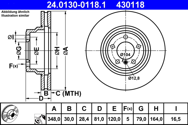Brake Disc - 24.0130-0118.1 ATE