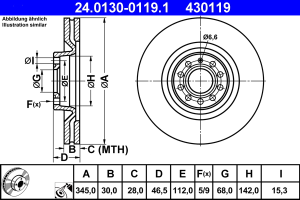Bremsscheibe - 24.0130-0119.1 ATE