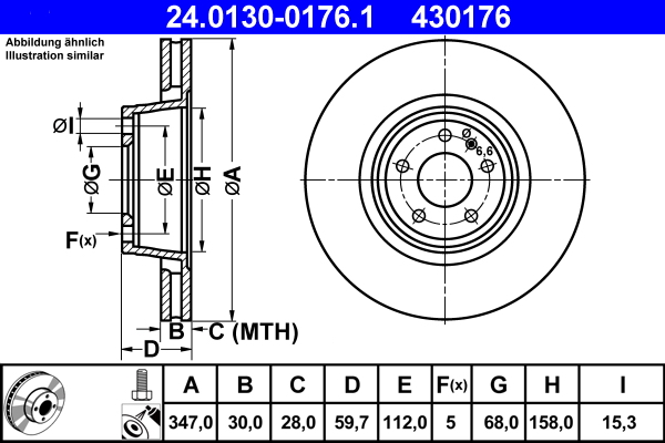 Brake Disc - 24.0130-0176.1 ATE