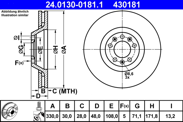 Brake Disc - 24.0130-0181.1 ATE