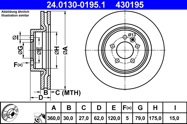 Brake Disc - 24.0130-0195.1 ATE