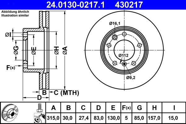 Bremsscheibe - 24.0130-0217.1 ATE