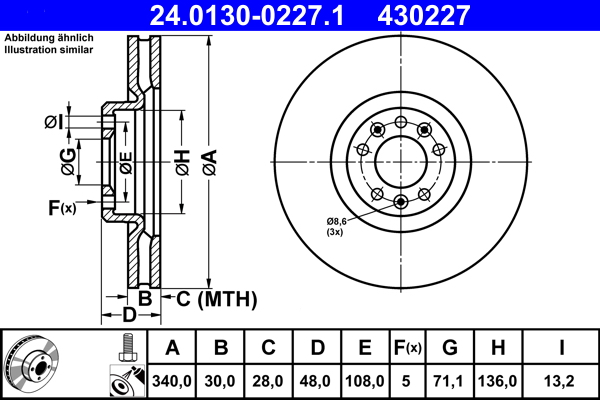 Brake Disc - 24.0130-0227.1 ATE