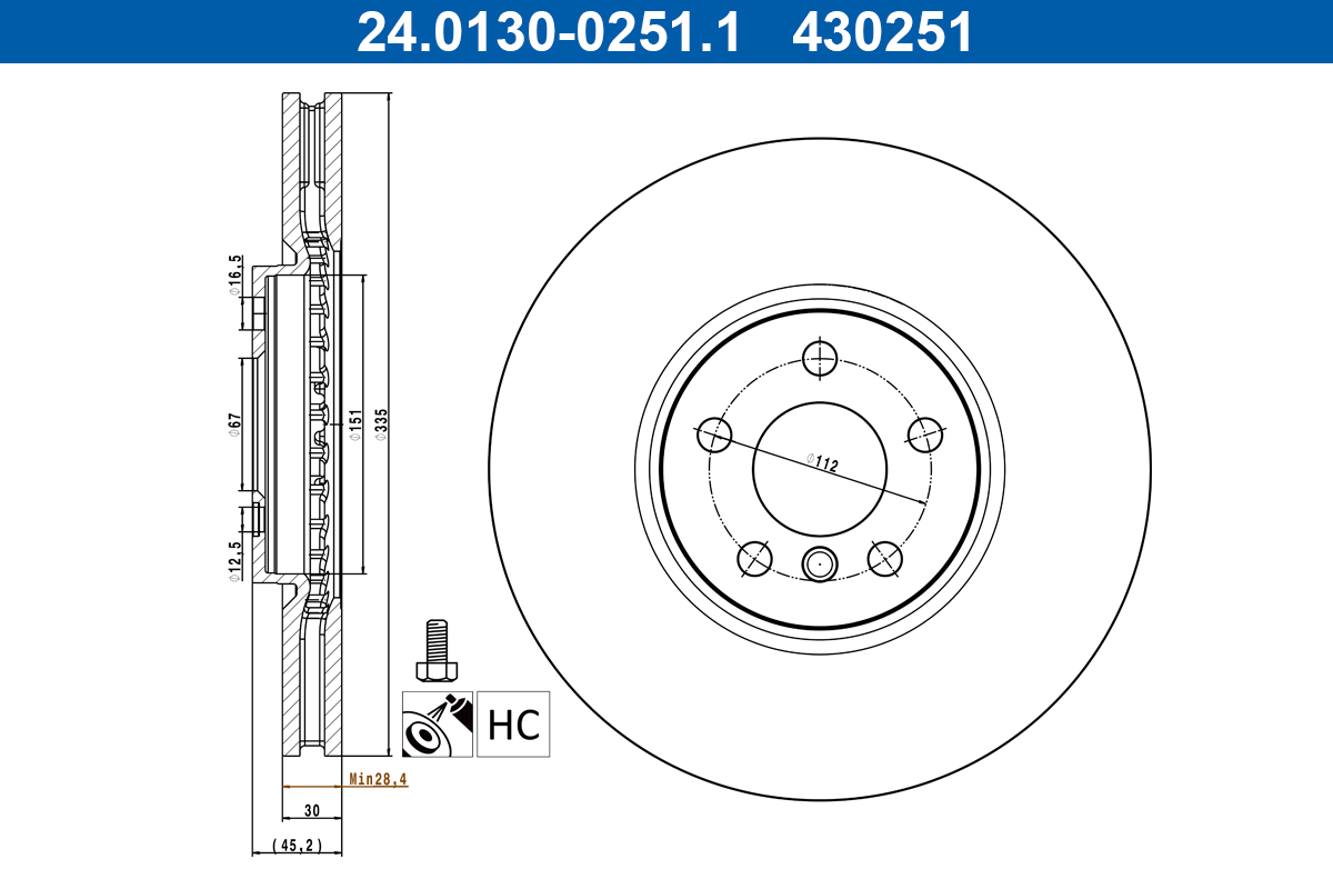 Brake Disc - 24.0130-0251.1 ATE