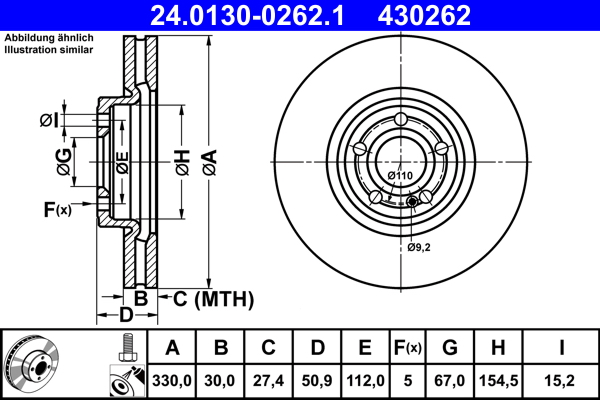 Brake Disc - 24.0130-0262.1 ATE