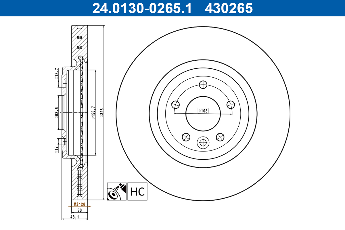 Brake Disc - 24.0130-0265.1 ATE