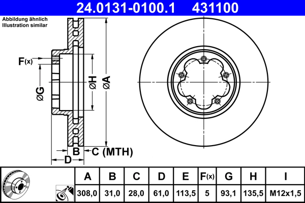 Brake Disc - 24.0131-0100.1 ATE