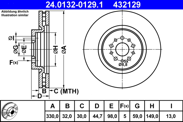 Brake Disc - 24.0132-0129.1 ATE