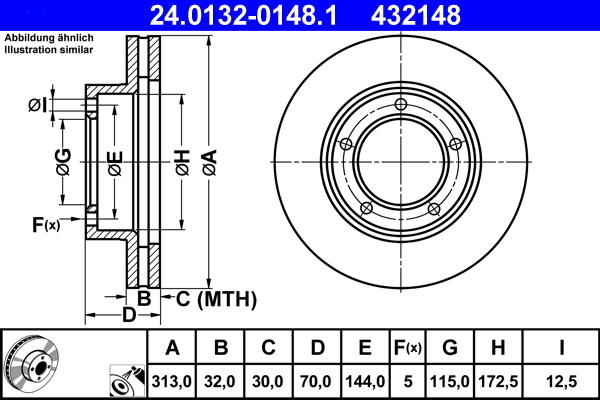 Brake Disc - 24.0132-0148.1 ATE