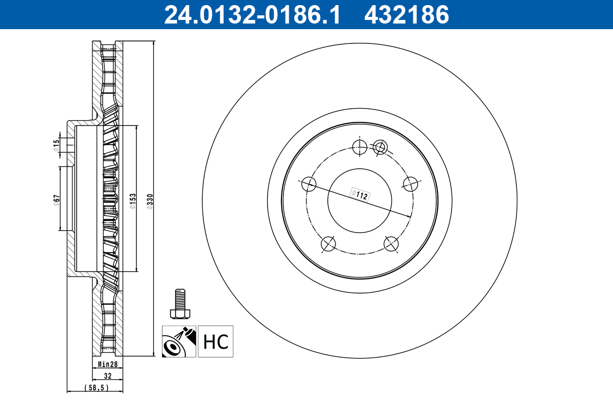 Brake Disc - 24.0132-0186.1 ATE