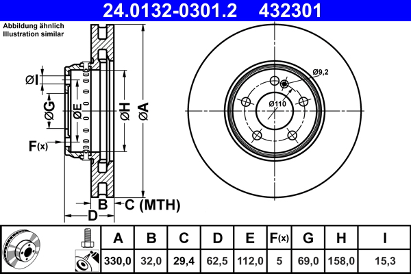 Brake Disc - 24.0132-0301.2 ATE